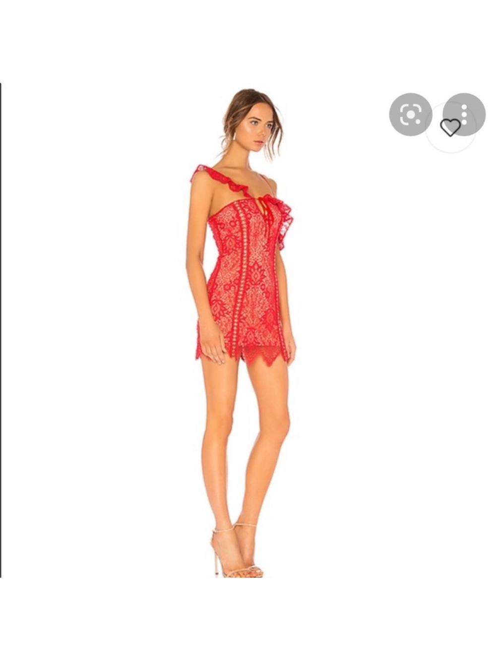 Majorelle, Revolve red lace, mini dress with peekaboo grommets